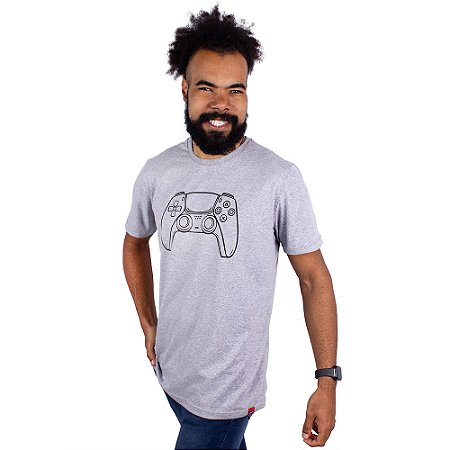 Camiseta Controle Gamer Cinza Mescla.