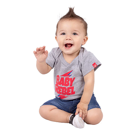 Body Bebê Rebel Baby Cinza Mescla