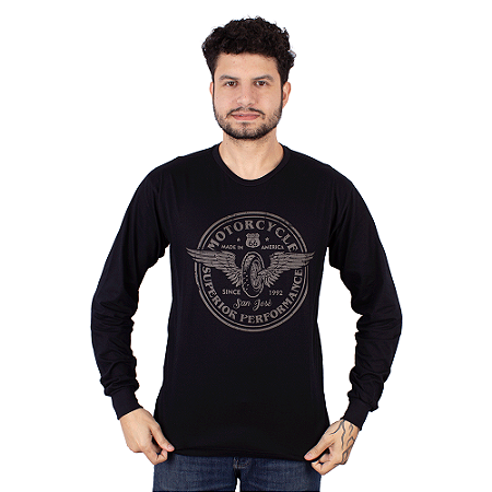 Camiseta Manga Longa Moto Superior Preta