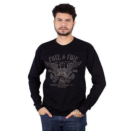Camiseta Manga Longa Fuel And Fire Preta