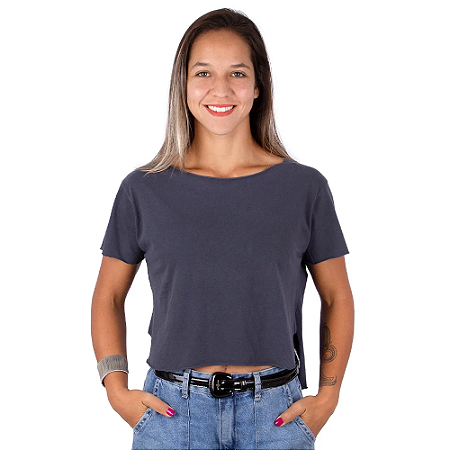 Blusa Cropped Básica Estonada Azul