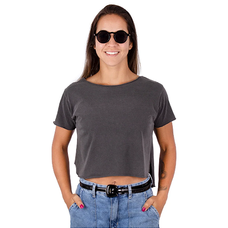 Blusa Cropped Básica Estonada Preta