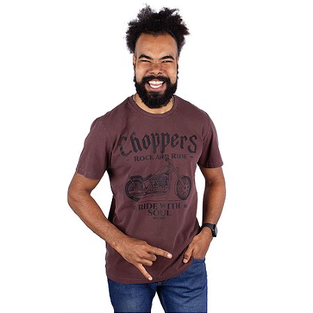 Camiseta Estonada Moto Choppers Soul Marrom.