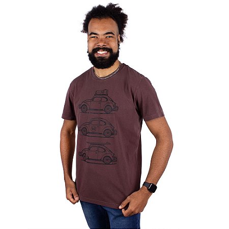 Camiseta Estonada Fusca Trip Line Marrom.