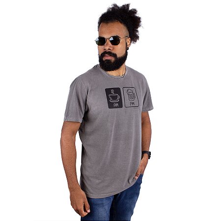 Camiseta Estonada Cerveja AM PM Cinza.