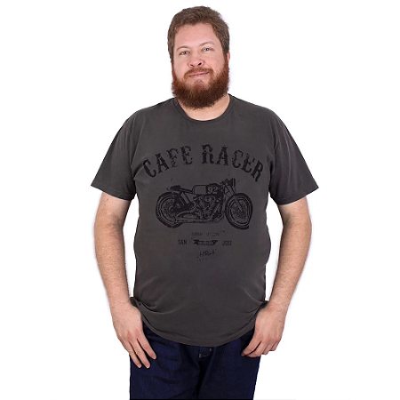 Camiseta Plus Size Estonada Moto Cafe Racer Preta.