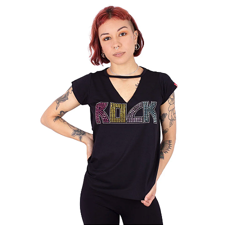 Blusa Choker Color Rock Preta