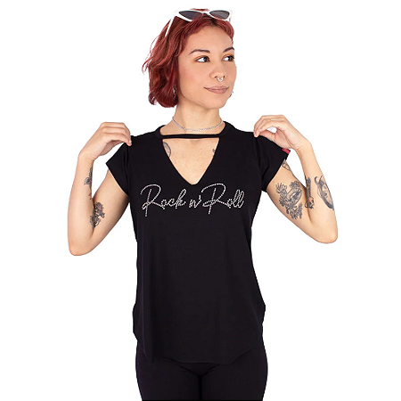 Blusa Choker Rock N' Roll Preta