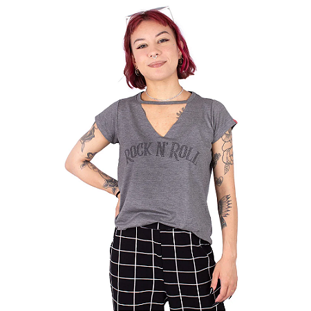 Blusa Choker Rock N' Roll Grafite
