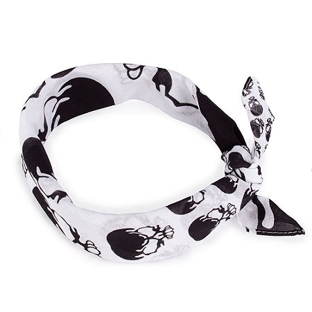 Lenço Bandana Caveira Branca e Preta