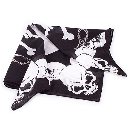 Lenço Bandana Caveira Arame Preta e Branca