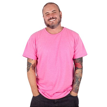 Camiseta Plus Size Básica Premium Rosa Sensation.