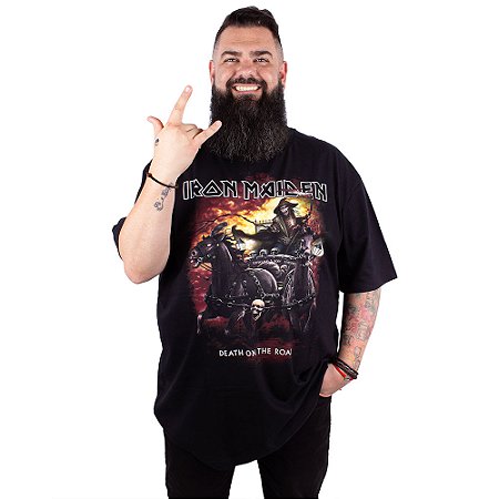 Camiseta Plus Size Iron Maiden Death Road Preta Oficial