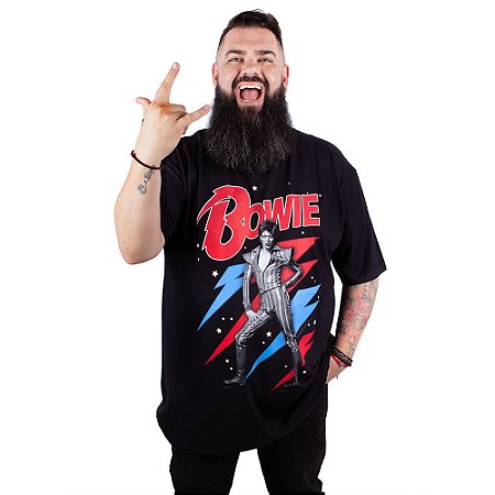 Camiseta Plus Size David Bowie Rebel Rebel Preta Oficial