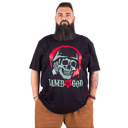 Camiseta Plus Size Lamb of God Soldier Preta Oficial