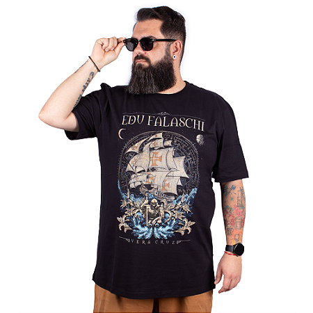 Camiseta Plus Size Edu Falaschi Frol de La Mar Preta Oficial