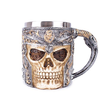 Caneca Caveira Medieval Resina Leão