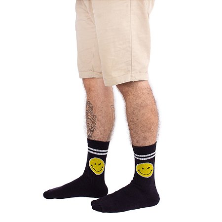 Meia Cano Longo Smile Preta