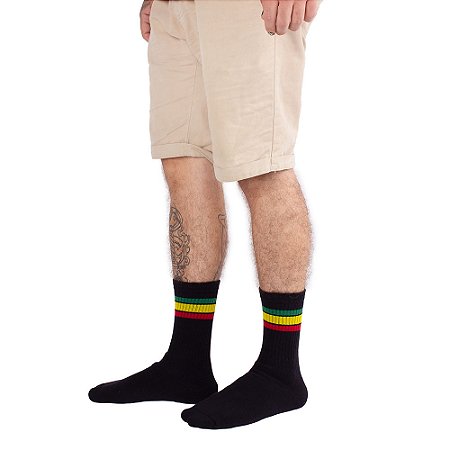 Meia Cano Longo Raggae Preta