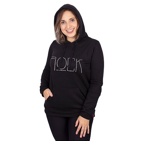 Moletom Canguru Feminino Long Rock Preto