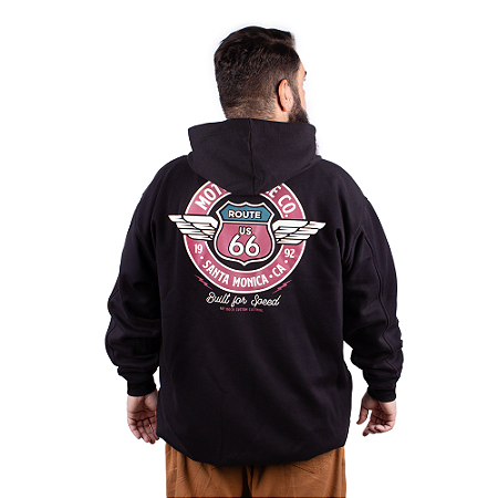 Moletom Canguru Zíper Route 66 Motorcycle Preto