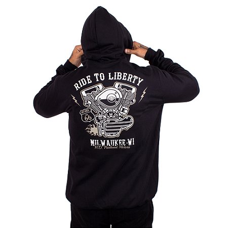 Moletom Canguru Zíper Milwaukee Motorcycle Preto
