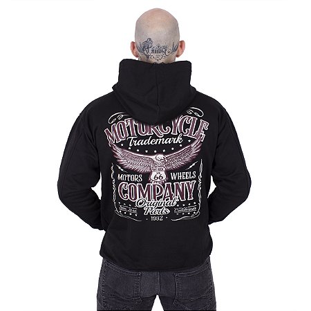 Moletom Canguru Zíper Eagle Motorcycle Preto