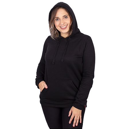 Moletom Canguru Feminino Básico Preto