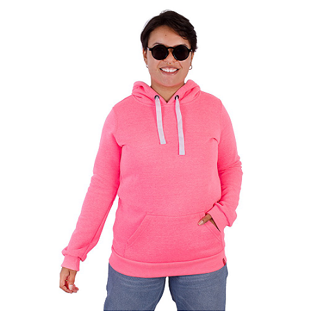 Moletom Canguru Feminino Básico Rosa Flúor