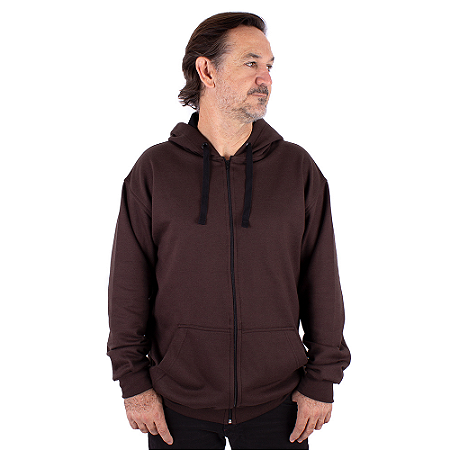 Moletom Canguru Zíper Básico Marrom