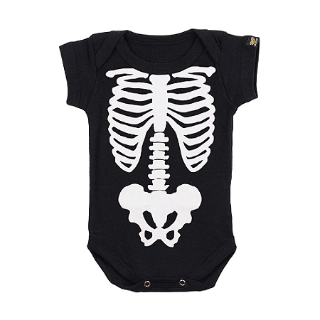 Body Bebê Esqueleto Half Face Preto