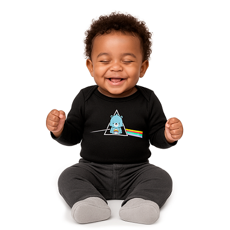 Body Bebê Manga Longa Pink Floyd Bear Side Preto