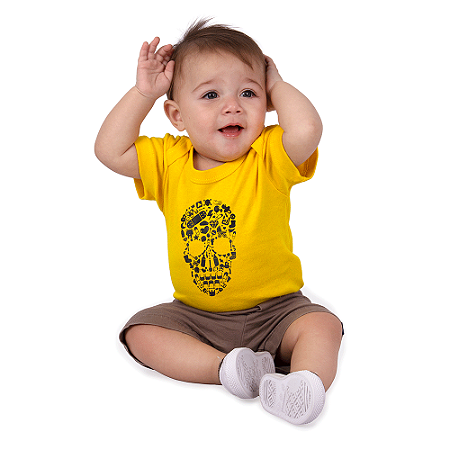 Body Bebê Caveira Elementos Amarelo