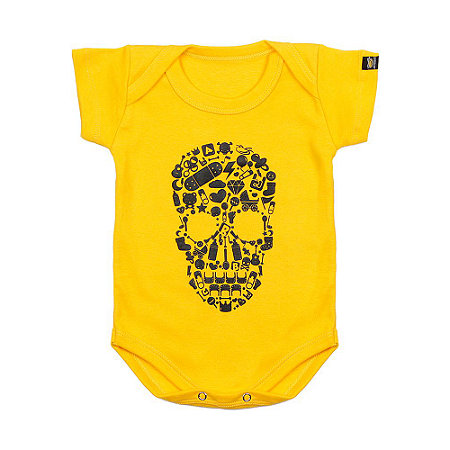 Body Bebê Caveira Elementos Amarelo