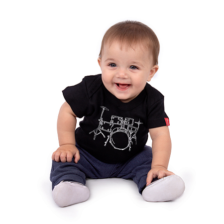Body Bebê Bateria Line Drum Preto