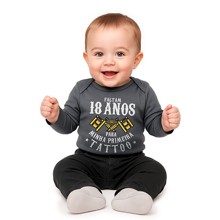Body Bebê Manga Longa Primeira Tattoo Chumbo