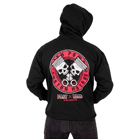 Moletom Canguru Zíper Piston Skull Preto