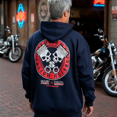 Moletom Canguru Zíper Piston Skull Marinho