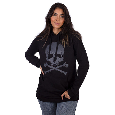 Moletom Canguru Feminino Caveira Contorno Preto