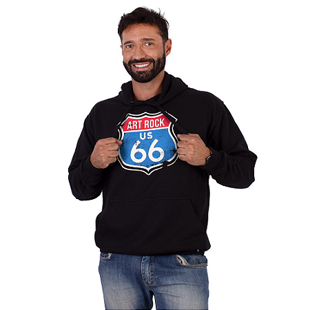 Moletom Canguru Art Rock Route 66 Preto