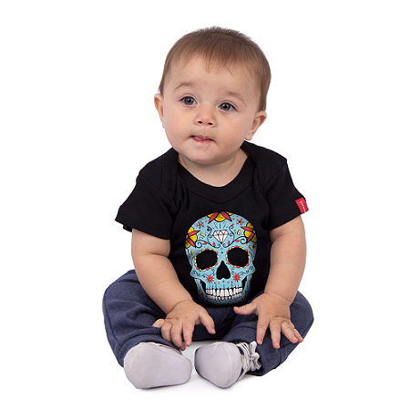 Body Bebê Caveira Mexicana Preto