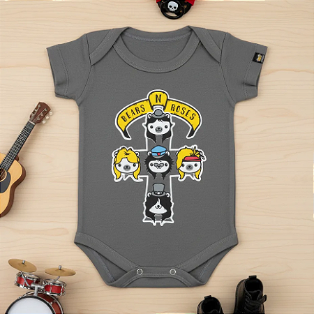 Body Bebê Bears N Roses Cinza Chumbo