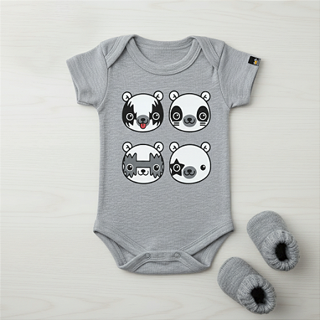 Body Bebê Kiss Bear Cinza Mescla