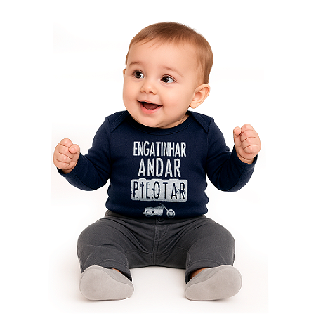 Body Bebê Manga Longa Pilotar Marinho