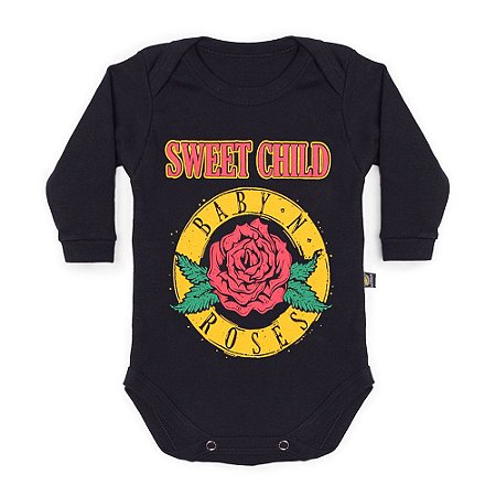 Body Bebê Manga Longa Baby N Roses Preto