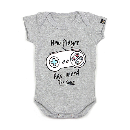 Body Bebê Novo Jogador Cinza Mescla