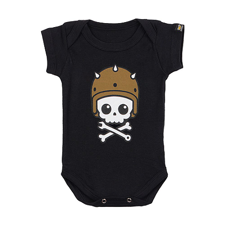 Body Bebê Caveirinha Motoqueira Preto