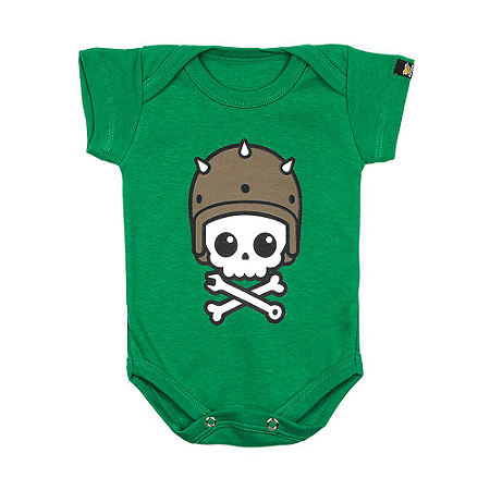 Body Bebê Caveirinha Motoqueira Verde