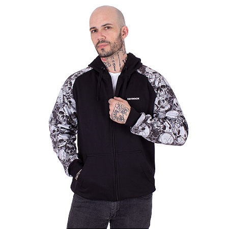 Moletom Canguru Raglan Caveira Rosas Preto