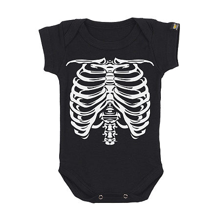 Body Bebê Caveira Esqueleto Preto